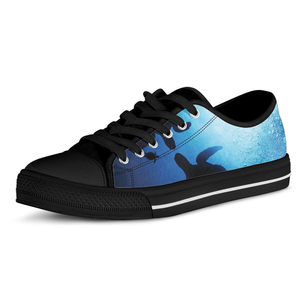 Sea Turtle Family Underwater Print Black Low Top Shoes