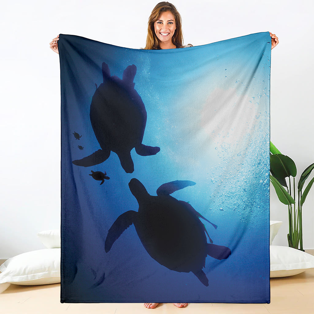 Sea Turtle Family Underwater Print Blanket