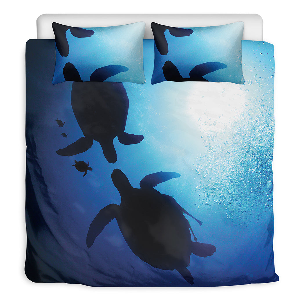 Sea Turtle Family Underwater Print Duvet Cover Bedding Set