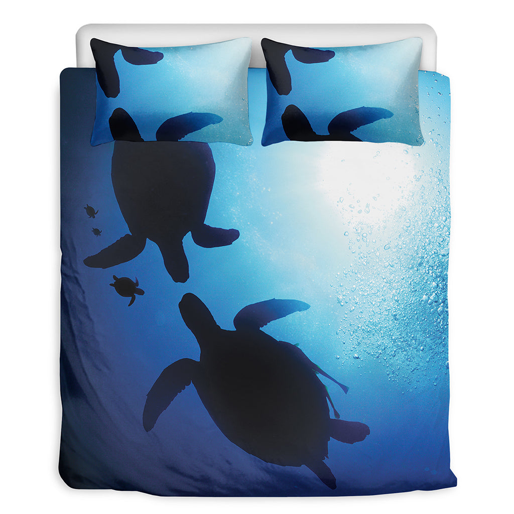 Sea Turtle Family Underwater Print Duvet Cover Bedding Set