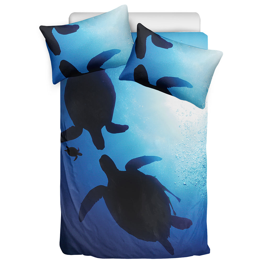 Sea Turtle Family Underwater Print Duvet Cover Bedding Set