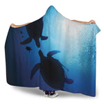 Sea Turtle Family Underwater Print Hooded Blanket
