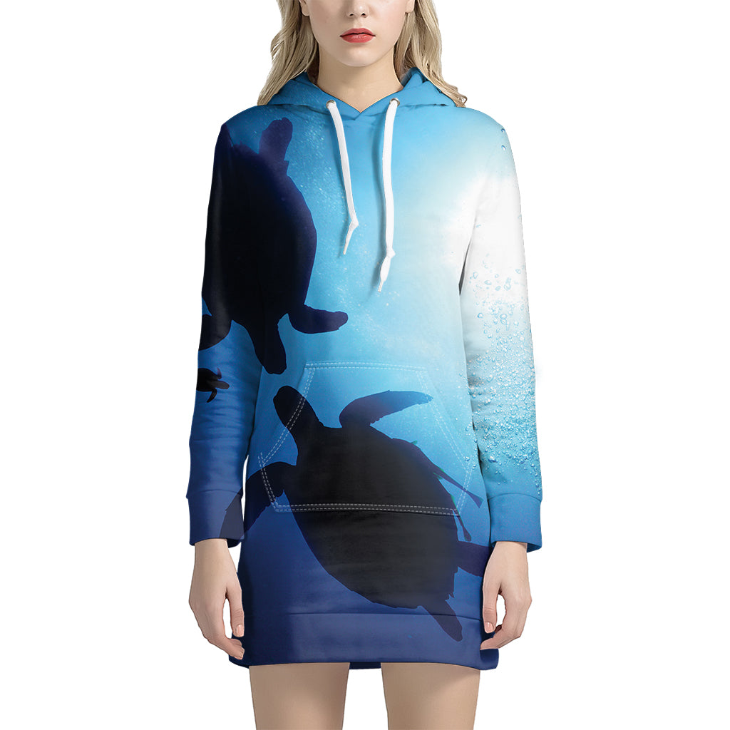 Sea Turtle Family Underwater Print Hoodie Dress