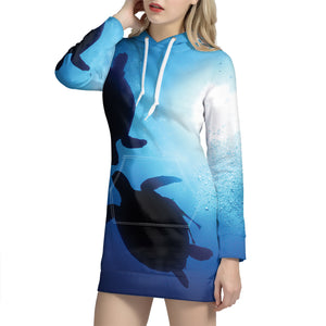 Sea Turtle Family Underwater Print Hoodie Dress