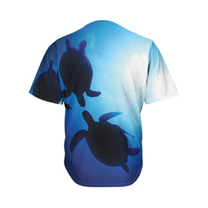 Sea Turtle Family Underwater Print Men's Baseball Jersey