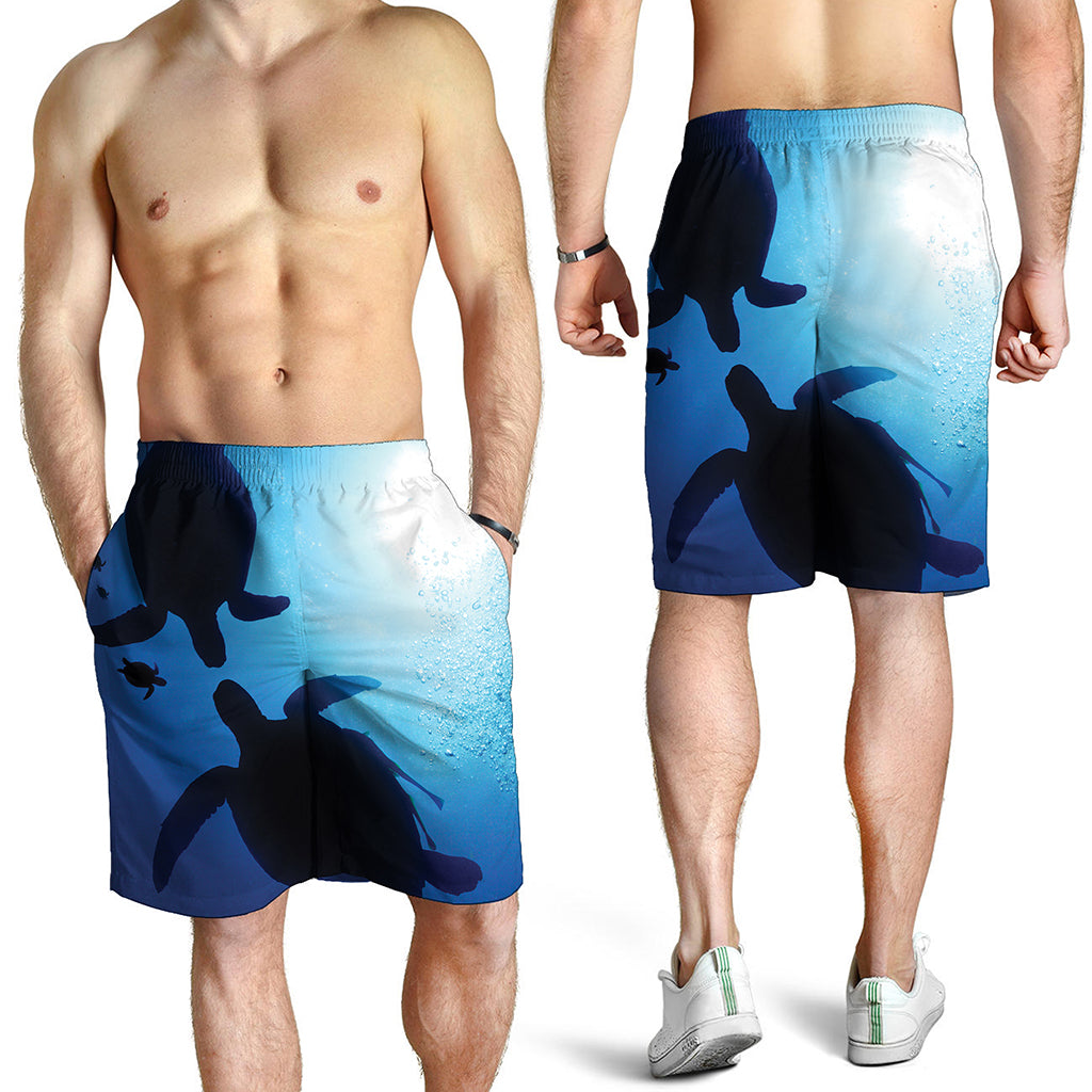 Sea Turtle Family Underwater Print Men's Shorts