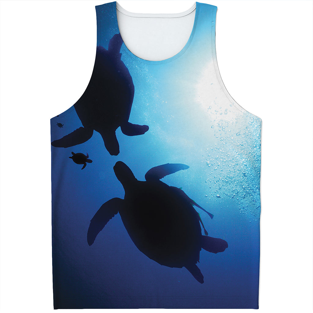 Sea Turtle Family Underwater Print Men's Tank Top