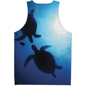 Sea Turtle Family Underwater Print Men's Tank Top