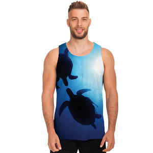 Sea Turtle Family Underwater Print Men's Tank Top