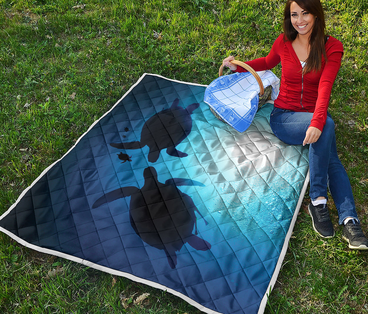 Sea Turtle Family Underwater Print Quilt
