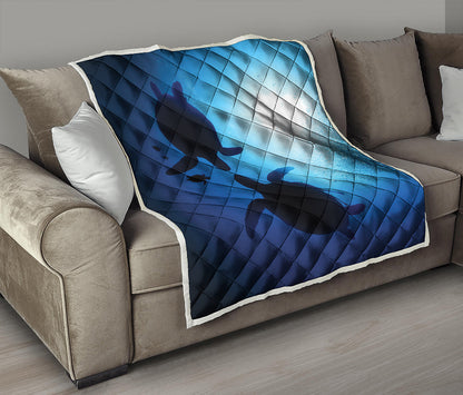 Sea Turtle Family Underwater Print Quilt