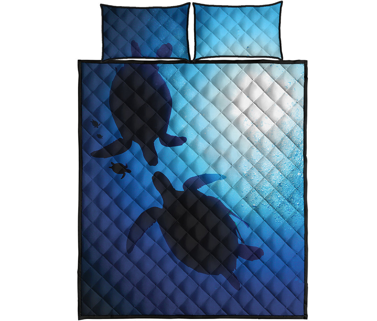Sea Turtle Family Underwater Print Quilt Bed Set