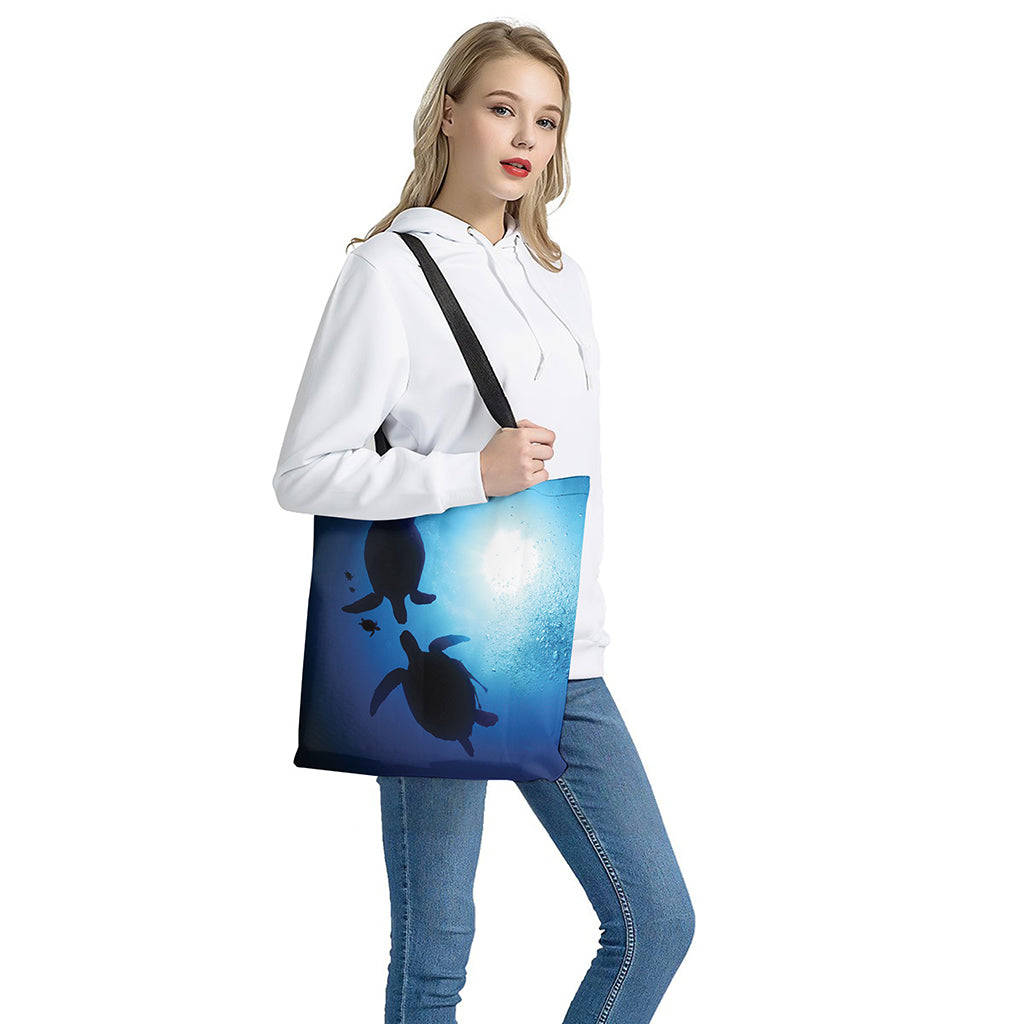Sea Turtle Family Underwater Print Tote Bag