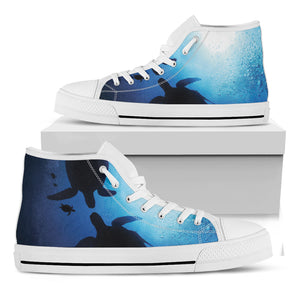 Sea Turtle Family Underwater Print White High Top Shoes