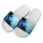 Sea Turtle Family Underwater Print White Slide Sandals
