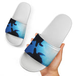 Sea Turtle Family Underwater Print White Slide Sandals