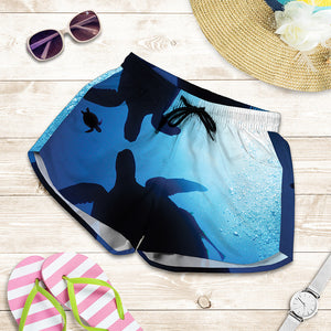 Sea Turtle Family Underwater Print Women's Shorts