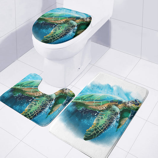 Sea Turtle Painting Print 3 Piece Bath Mat Set