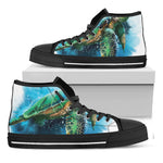 Sea Turtle Painting Print Black High Top Shoes