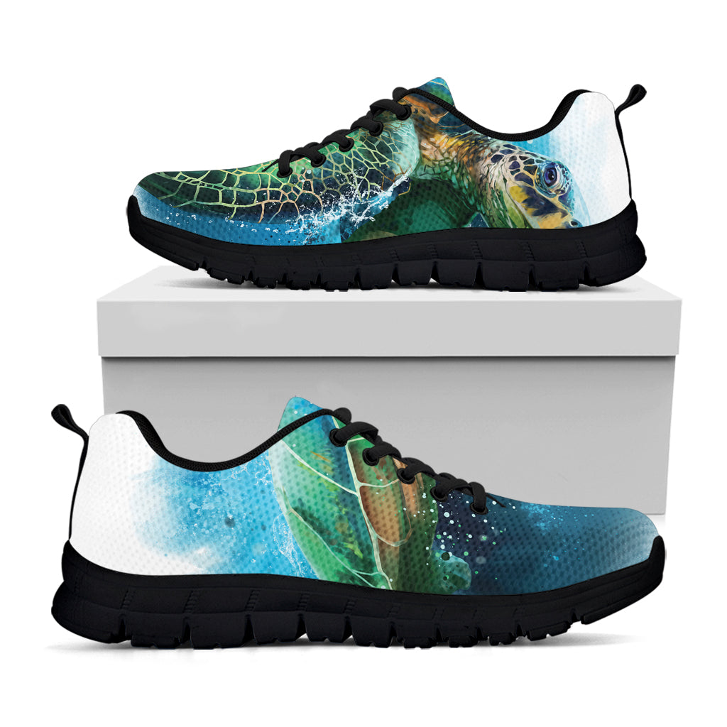 Sea Turtle Painting Print Black Sneakers