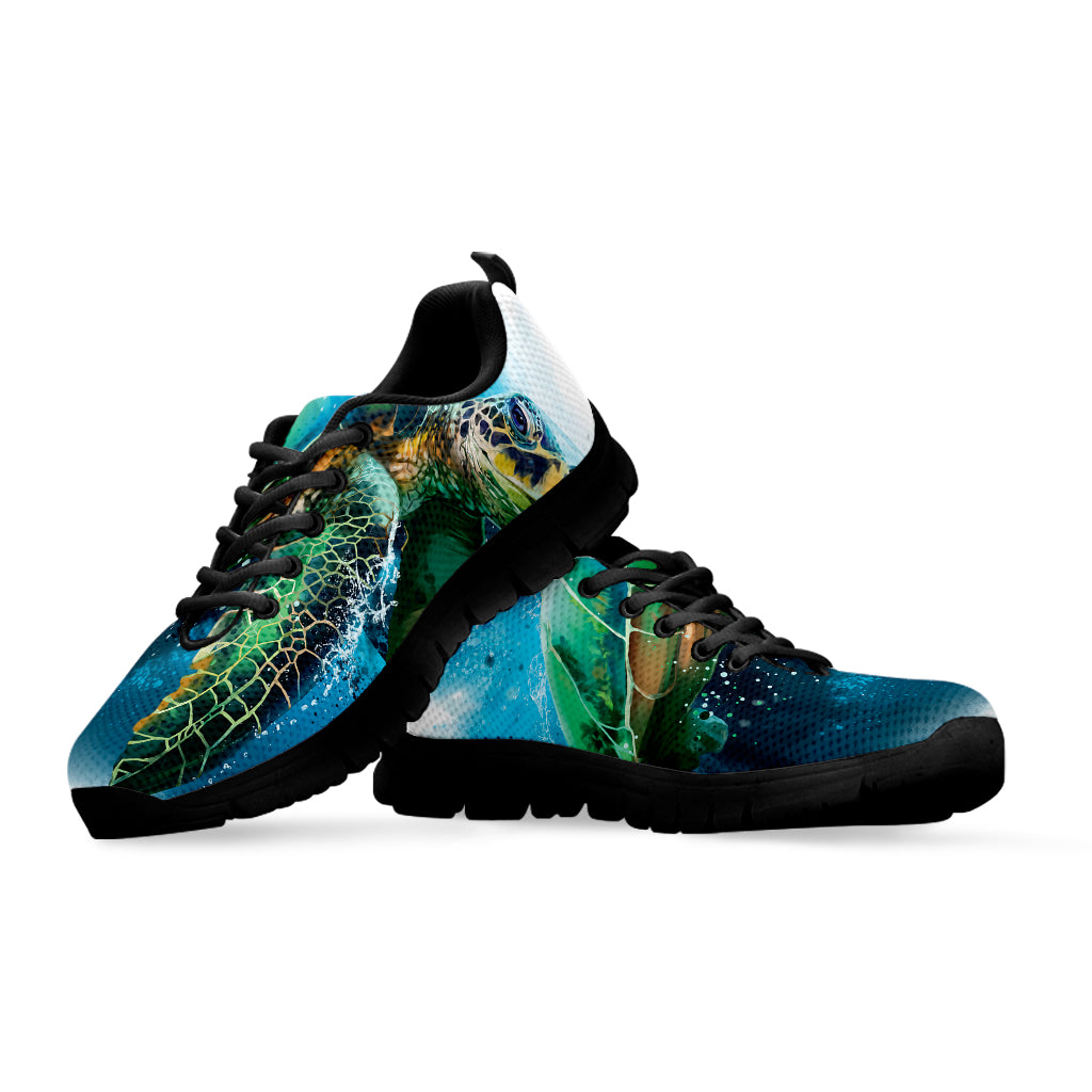 Sea Turtle Painting Print Black Sneakers