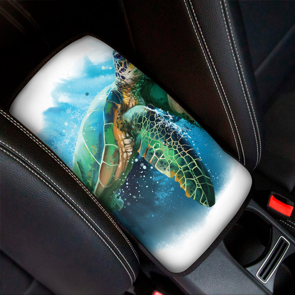 Sea Turtle Painting Print Car Center Console Cover