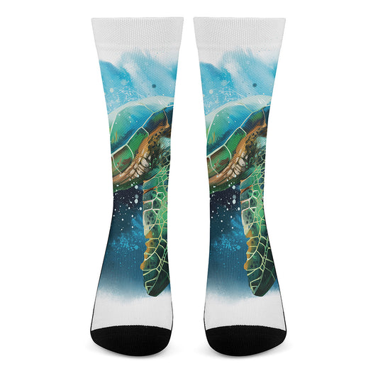 Sea Turtle Painting Print Crew Socks