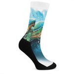 Sea Turtle Painting Print Crew Socks