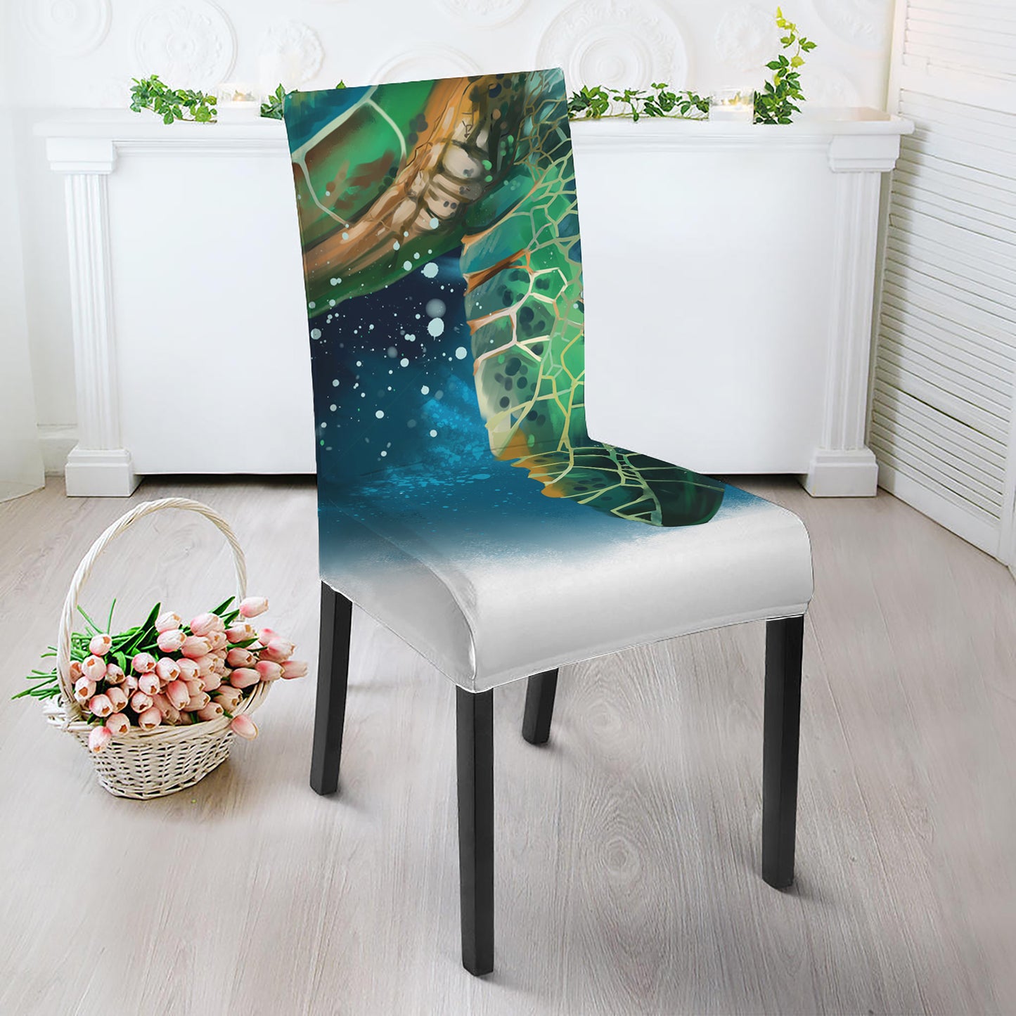 Sea Turtle Painting Print Dining Chair Slipcover