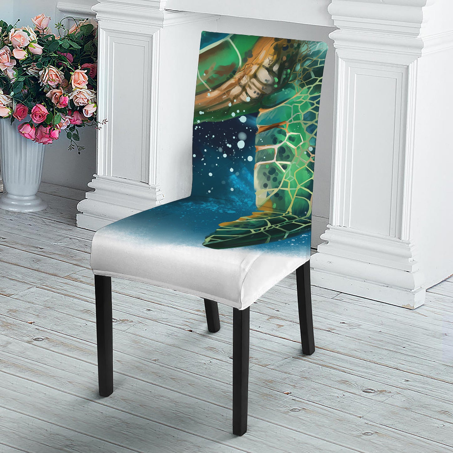Sea Turtle Painting Print Dining Chair Slipcover