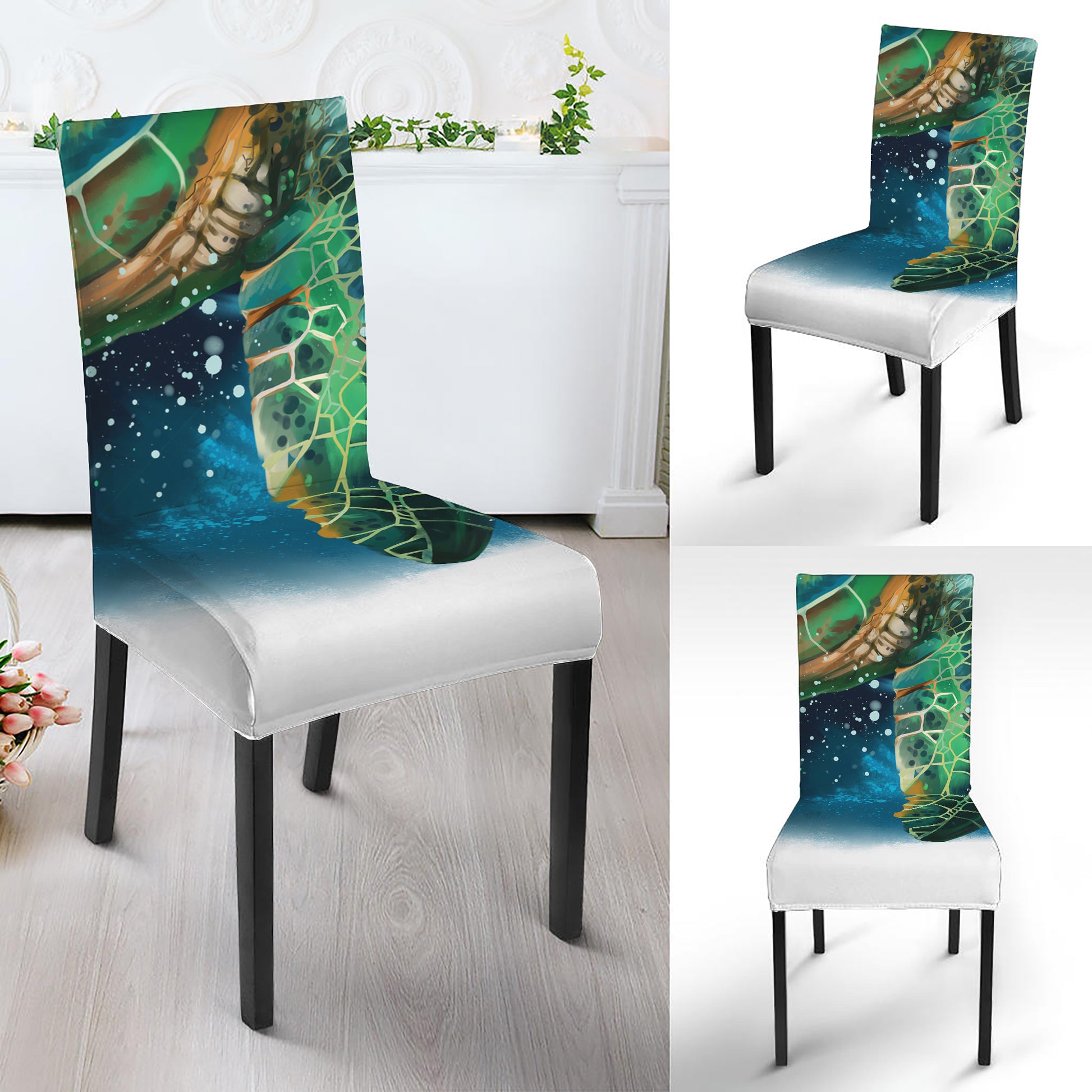 Sea Turtle Painting Print Dining Chair Slipcover