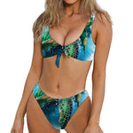 Sea Turtle Painting Print Front Bow Tie Bikini