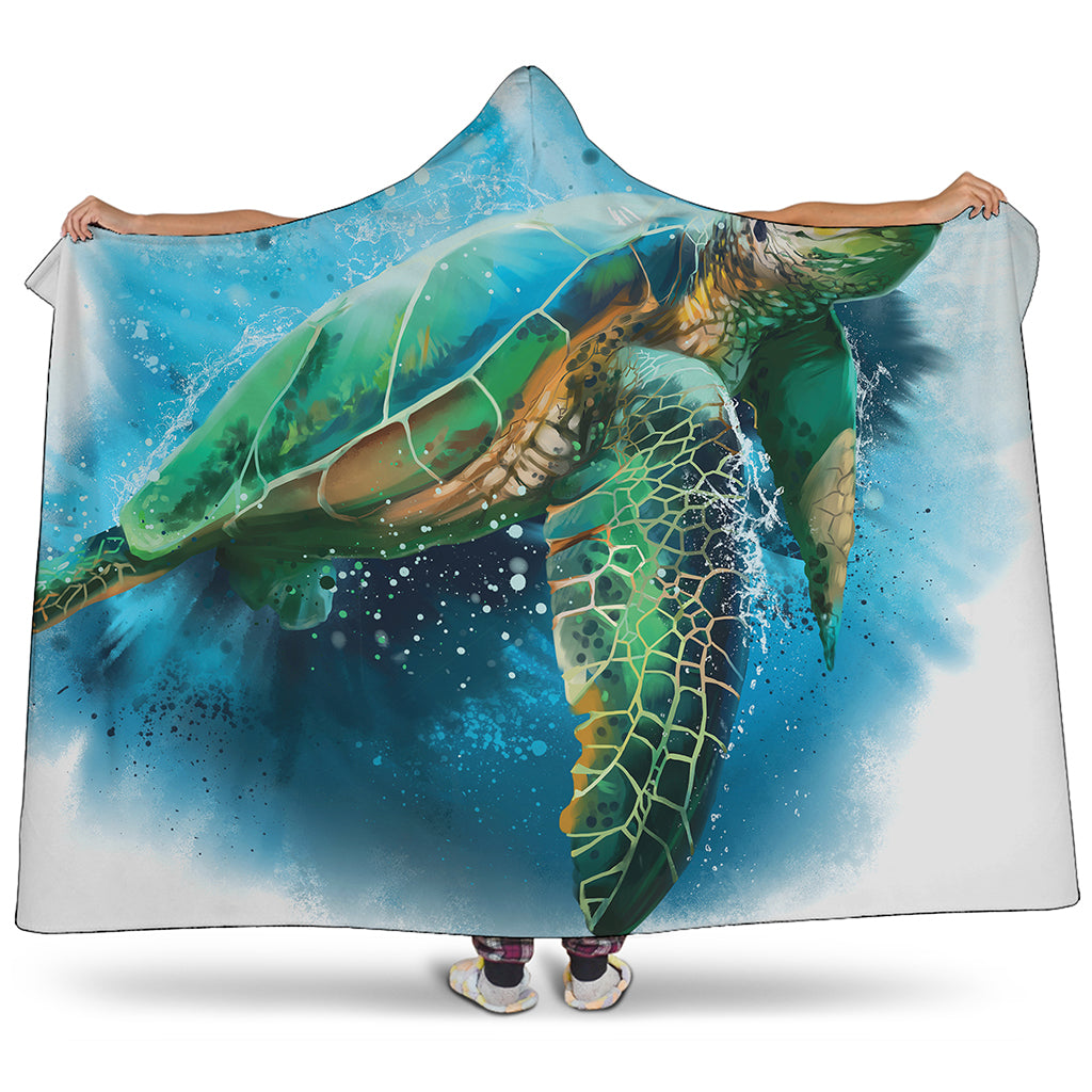 Sea Turtle Painting Print Hooded Blanket