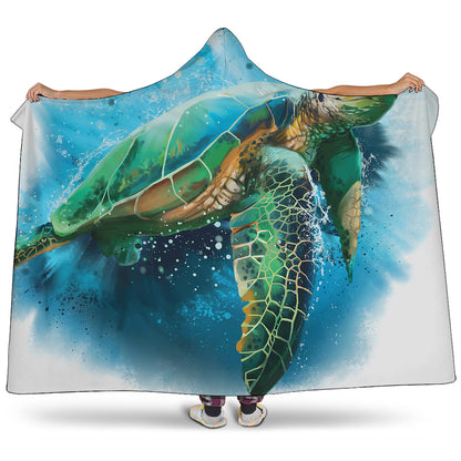 Sea Turtle Painting Print Hooded Blanket