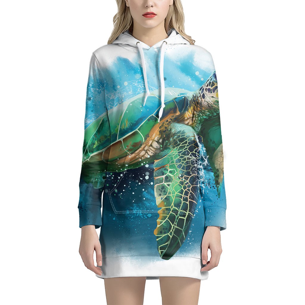 Sea Turtle Painting Print Pullover Hoodie Dress