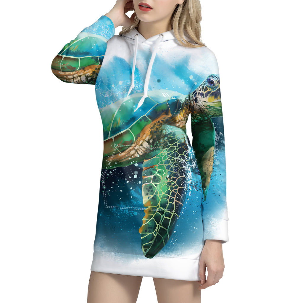 Sea Turtle Painting Print Pullover Hoodie Dress