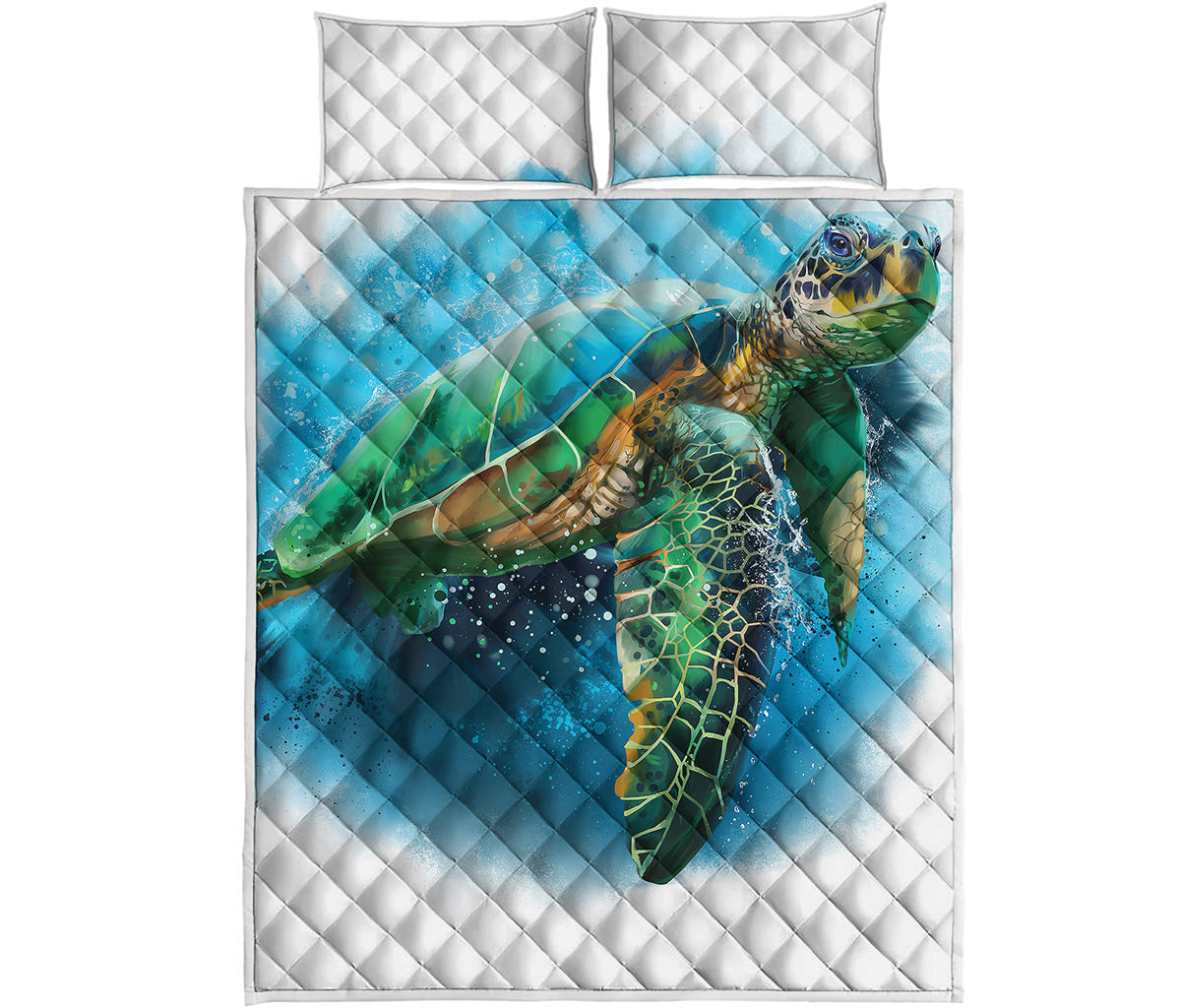 Sea Turtle Painting Print Quilt Bed Set