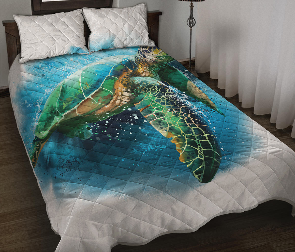 Sea Turtle Painting Print Quilt Bed Set
