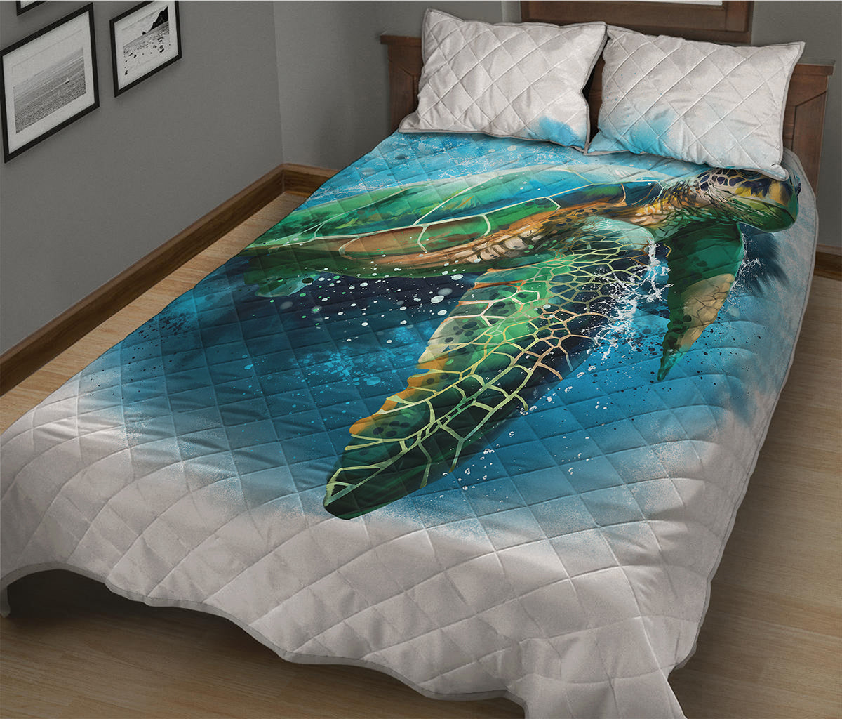 Sea Turtle Painting Print Quilt Bed Set