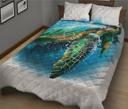 Sea Turtle Painting Print Quilt Bed Set
