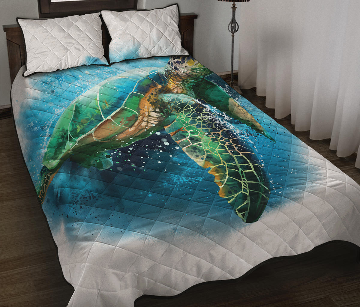 Sea Turtle Painting Print Quilt Bed Set