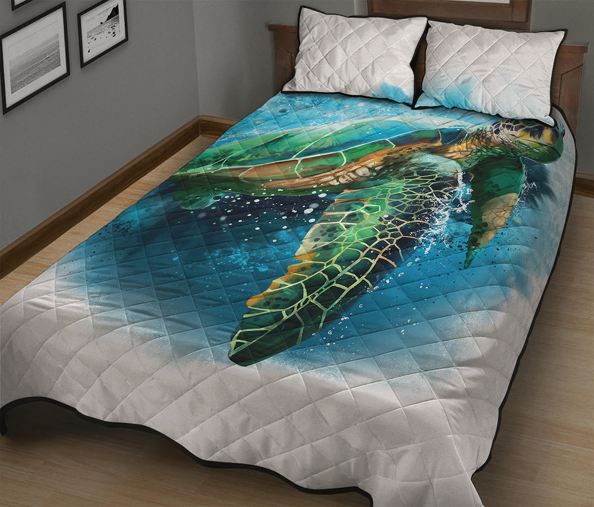 Sea Turtle Painting Print Quilt Bed Set