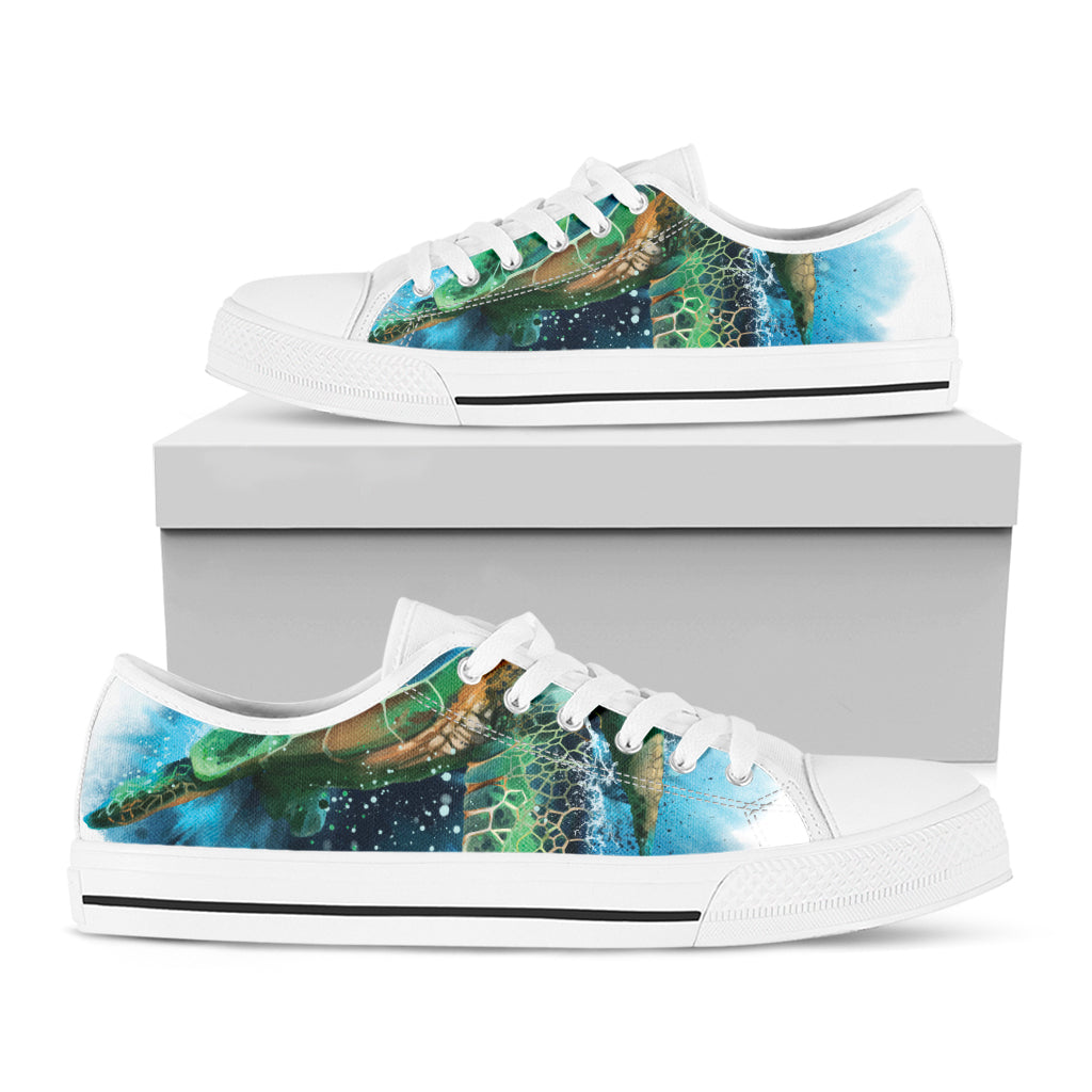 Sea Turtle Painting Print White Low Top Shoes