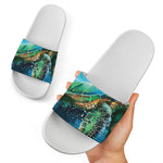 Sea Turtle Painting Print White Slide Sandals