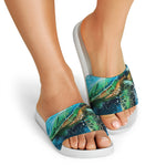 Sea Turtle Painting Print White Slide Sandals