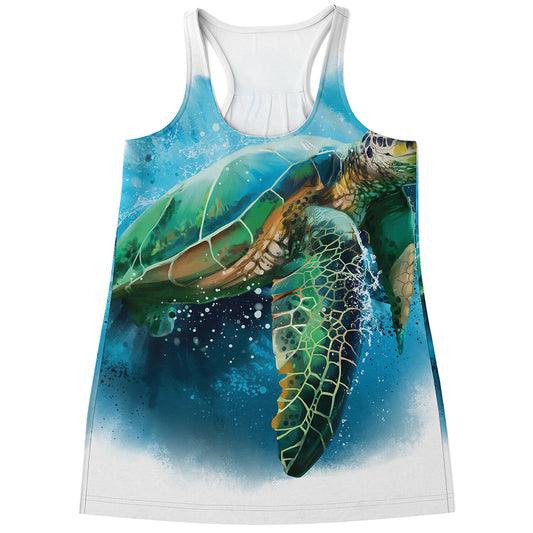 Sea Turtle Painting Print Women's Racerback Tank Top