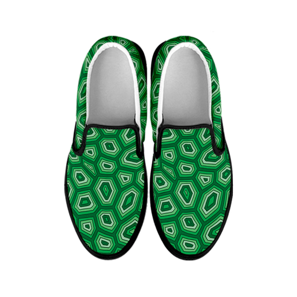 Sea Turtle Shell Pattern Print Black Slip On Shoes