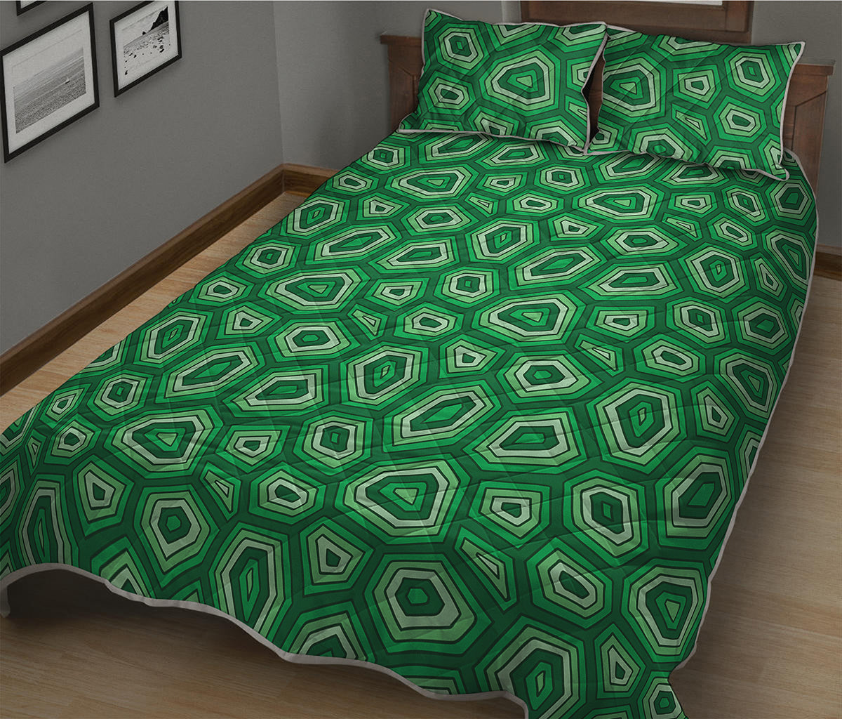 Sea Turtle Shell Pattern Print Quilt Bed Set