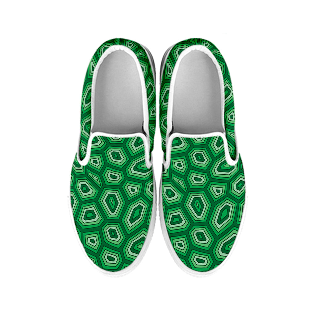 Sea Turtle Shell Pattern Print White Slip On Shoes