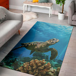 Sea Turtle Underwater Print Area Rug